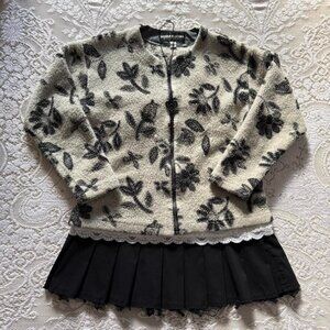 90's cozy boho whimsical granola girl floral fleece zip up sweater